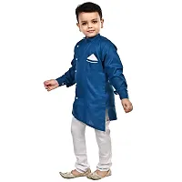 "Superminis Boys Cotton Side Button Open Kurta with Pocket Square Style and Elastic Pyjama Set - Mandrin Collar, Side Slits, Criss Cross Bottom Shaped, Full Sleeves (6-12 Months, Blue)"-thumb2