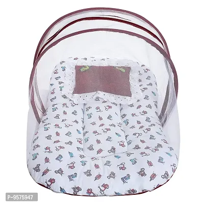 Superminis Cotton Baby Bedding Set with Pillow and Mosquito Net - Foldable Mattress, Printed, Double Side Zip Closure for New Born (0-3 Months, Red)-thumb0