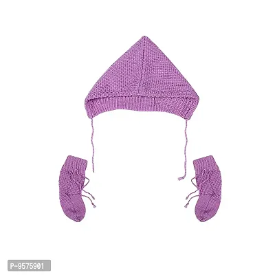 "Superminis Baby Girl and Baby Boy Woollen Sweater with Cap and Booties for 0-6 Months (3pc, Purple)"-thumb4