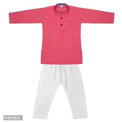 Superminis Baby Boys Ethnic Wear Khadi Cotton Kurta Pyjama Set with Wooden Button (Pink, 2-3 Years)-thumb2