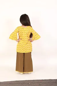 "Superminis Baby Girls Jaipuri Print Kurti Style Kurti with Frill Sleeves and Palazzo with Elastic Closure Ethnic Dress (Yellow, 18-24 Months)"-thumb2