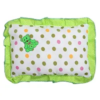 "Superminis Cotton Baby Head Pillow with 2 Bolster/Round Side Pillows - Embroidered, Dot Printed for New Born (0-12 Months, Green)"-thumb1