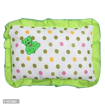 "Superminis Cotton Baby Head Pillow with 2 Bolster/Round Side Pillows - Embroidered, Dot Printed for New Born (0-12 Months, Green)"-thumb2