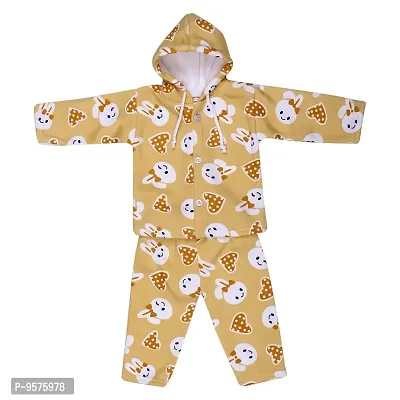 Superminis Unisex Cartoon Print Front Open Hooded Winter Set (0-6 Months, Yellow)-thumb0