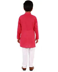 "Superminis Boy's Handloom Cotton Kurta with Pyjama - Embroidered, Round Collar, Knee Length, Full Sleeves for Ethnic Wear (Magenta, 2-3 Years)"-thumb1