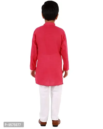 "Superminis Boy's Handloom Cotton Kurta with Pyjama - Embroidered, Round Collar, Knee Length, Full Sleeves for Ethnic Wear (Magenta, 2-3 Years)"-thumb2