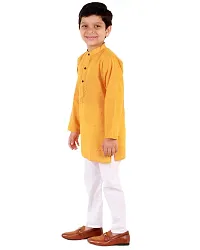"Superminis Boy's Handloom Cotton Kurta with Pyjama - Embroidered, Round Collar, Knee Length, Full Sleeves for Ethnic Wear (Orange, 4-5 Years)"-thumb3