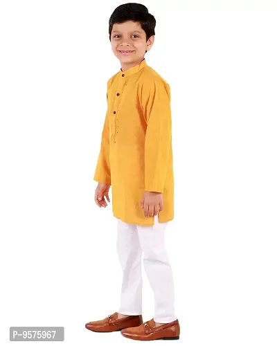 "Superminis Boy's Handloom Cotton Kurta with Pyjama - Embroidered, Round Collar, Knee Length, Full Sleeves for Ethnic Wear (Orange, 4-5 Years)"-thumb4