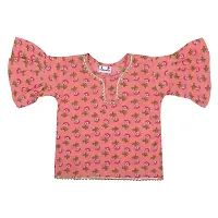 "Superminis Baby Girls Jaipuri Print Kurti Style Kurti with Frill Sleeves and Palazzo with Elastic Closure Ethnic Dress (Pink, 2-3 Years)"-thumb3