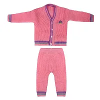 "Superminis Baby Girl and Baby Boy Woollen Sweater with Cap and Booties for 0-6 Months (4pc, Baby Pink)"-thumb1
