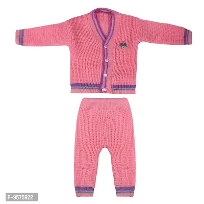 "Superminis Baby Girl and Baby Boy Woollen Sweater with Cap and Booties for 0-6 Months (4pc, Baby Pink)"-thumb2