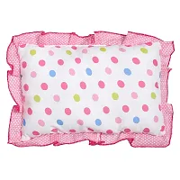 Superminis Cotton Baby Head Pillow with 2 Bolster/Round Side Pillows - Embroidered, Dot Printed for New Born (0-12 Months, Pink)-thumb2