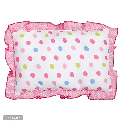 Superminis Cotton Baby Head Pillow with 2 Bolster/Round Side Pillows - Embroidered, Dot Printed for New Born (0-12 Months, Pink)-thumb3