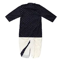 "superminis Boy's Cotton Kurta with Dhoti - Golden Thread Work, Round Collar, Full Sleeves, Side Button Kurta Set for Ethnic Wear (Navy Blue, 3-6 Months)"-thumb1