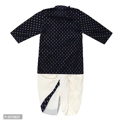 "superminis Boy's Cotton Kurta with Dhoti - Golden Thread Work, Round Collar, Full Sleeves, Side Button Kurta Set for Ethnic Wear (Navy Blue, 3-6 Months)"-thumb2
