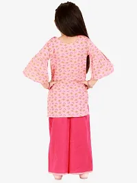 "Superminis Baby Girls Jaipuri Print Kurti Style Kurti with Frill Sleeves and Palazzo with Elastic Closure Ethnic Dress (Pink, 2-3 Years)"-thumb2