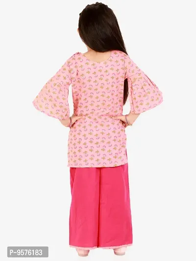 "Superminis Baby Girls Jaipuri Print Kurti Style Kurti with Frill Sleeves and Palazzo with Elastic Closure Ethnic Dress (Pink, 2-3 Years)"-thumb3