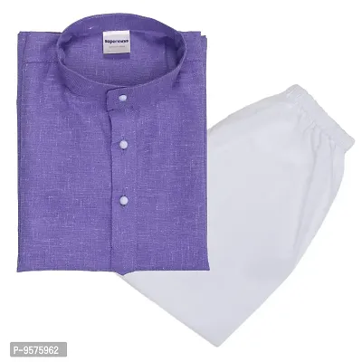 Superminis Baby Boys Ethnic Wear Khadi Cotton Kurta Pyjama Set With Wooden Button (Purple, 12-18 Months)