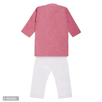 "Superminis Boy's Handloom Cotton Kurta with Pyjama - Embroidered, Round Collar, Knee Length, Full Sleeves for Ethnic Wear (Pink, 6-7 Years)"-thumb2