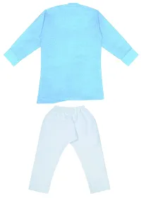 Superminis Boys Cotton Side Button Open Kurta with Pocket Square Style and Elastic Pyjama Set - Mandrin Collar, Side Slits, Criss Cross Bottom Shaped, Full Sleeves (7-8 Years, Sky Blue)-thumb4