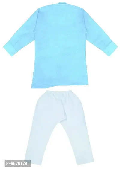 Superminis Boys Cotton Side Button Open Kurta with Pocket Square Style and Elastic Pyjama Set - Mandrin Collar, Side Slits, Criss Cross Bottom Shaped, Full Sleeves (7-8 Years, Sky Blue)-thumb5