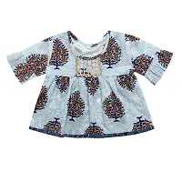 Superminis Baby Girls Jaipuri Print Frock Style Kurti With Frill Sleeves And Dhoti Style Salwar With Elastic Closure Ethnic Dress (Blue, 12-18 Months)-thumb3