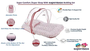"Superminis Cotton Baby Bedding Set with Pillow and Mosquito Net - Foldable Mattress, Printed, Double Side Zip Closure for New Born (Red, 6-12 Months)"-thumb1