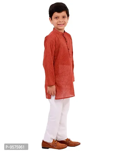 "Superminis Boy's Handloom Cotton Kurta with Pyjama - Stripe Print, Round Collar, Knee Length, Full Sleeves for Ethnic Wear (8-9 Years, Brown)"-thumb3