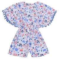Superminis Girls Floral Print Cotton Rayon Kaftan Style Playsuit/Jumpsuit with Pom Pom (Sky, 7-8 Years)-thumb1