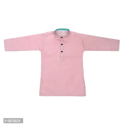 "Superminis Baby Boys Ethnic Wear Khadi Cotton Kurta Pyjama Set with Wooden Button (Baby Pink, 5-6 Years)"-thumb3