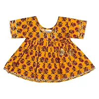 Superminis Baby Girls Jaipuri Print Frock Style Kurti With Frill Sleeves And Dhoti Style Salwar With Elastic Closure Ethnic Dress (Yellow, 5-6 Years)-thumb3