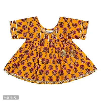 Superminis Baby Girls Jaipuri Print Frock Style Kurti With Frill Sleeves And Dhoti Style Salwar With Elastic Closure Ethnic Dress (Yellow, 5-6 Years)-thumb4