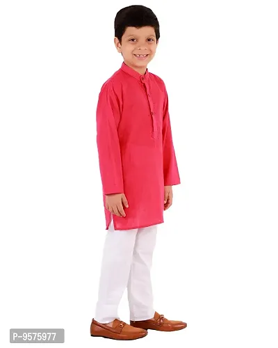 "Superminis Boy's Handloom Cotton Kurta with Pyjama - Embroidered, Round Collar, Knee Length, Full Sleeves for Ethnic Wear (Magenta, 2-3 Years)"-thumb3