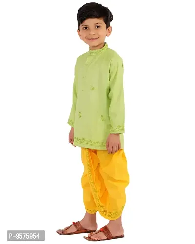 "superminis Baby Boys Embroidered Cotton Ethnic Wear Kurta with Dhoti (12-18 Months, Green+White)"-thumb3