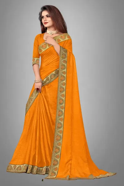 Vichitra Silk Designer Saree With Blouse Piece (Yellow)