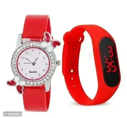 Stylish Red Rubber Analog  Digital Watch For Women