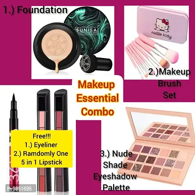 Essential Makeup Combo Kit With free lipstick and eyeliner Set of 5-thumb0