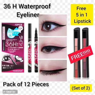 Special for Girlss Pack of 12 Eyeliner with free 5 in 1 Lipstick Combo set of 2