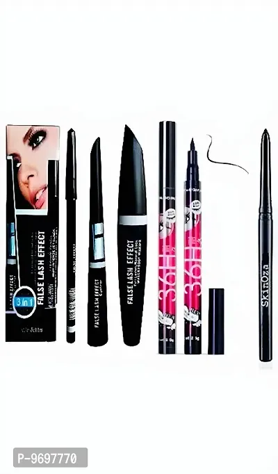 Makeup Beauty Kajal  3in1 Eyeliner, Mascara, Eyebrow Pencil  High Quality Waterproof Liquid-Eye Liner 36H ( PACK OF 6) (6 Items in the set)-thumb0
