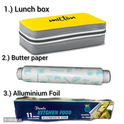 Combo of Milton Mini Lunch Box(280ml each), Butter Paper(75 meter roll), Aluminium foil-thumb0