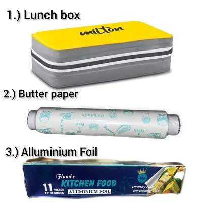 Combo of Milton Mini Lunch Box(280ml each), Butter Paper(75 meter roll), Aluminium foil