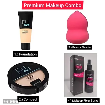 Premium Makeup Products Combo Includes Foundation, Compact, Beauty Blender, Makeup Fixer-thumb0