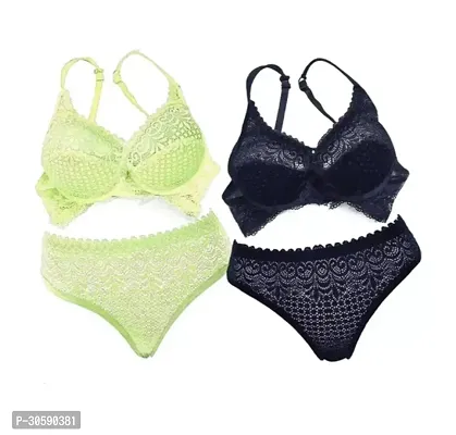 Stylish Lace Bra and Panty for Women Pack of 2