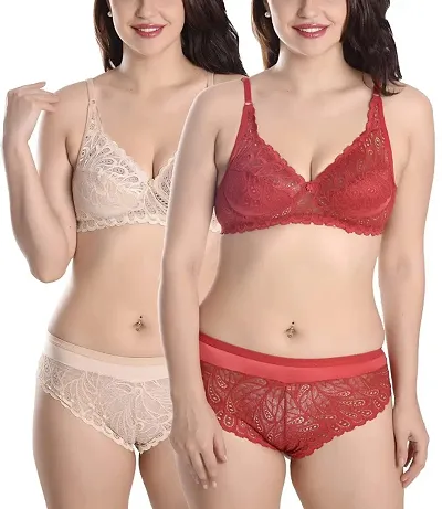 FIMS - Fashion is my style Soft Lycra Stretchable Bra Panty Set for Women, Non-Padded, Non-Wired, See The First Image to Check nos of Sets You Will Get