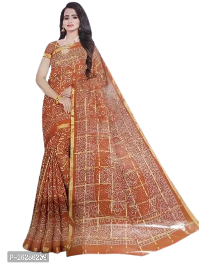 Stylish Orange Cotton Printed Saree with Blouse piece For Women-thumb0