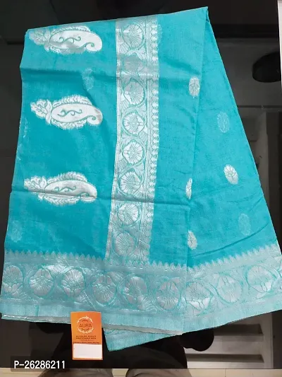 Stylish Blue Cotton Silk Printed Saree with Blouse piece For Women