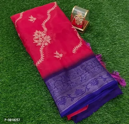 Beautiful Organza Embroidered Saree with Blouse piece
