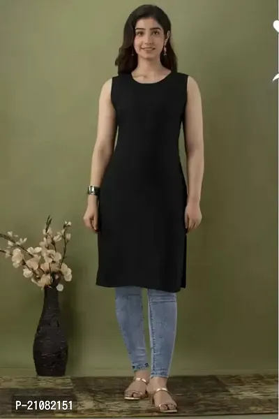 Elegant Black Rayon Solid Straight Kurta For Women-thumb0