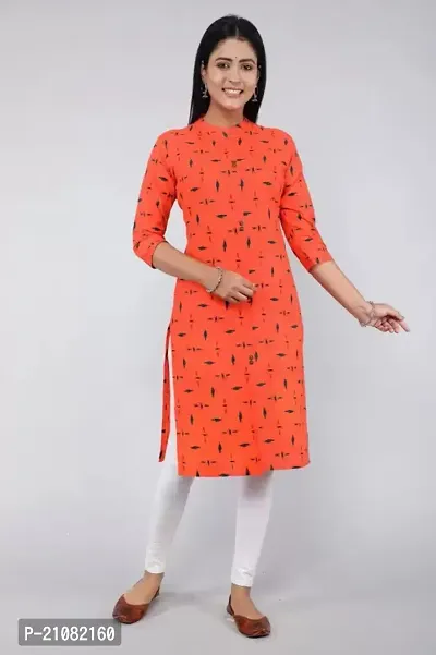 Elegant Orange Rayon Printed A-Line Kurta For Women