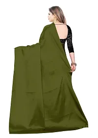 Women's Satin Plain Saree With Black Blouse (Mehndi)-thumb1